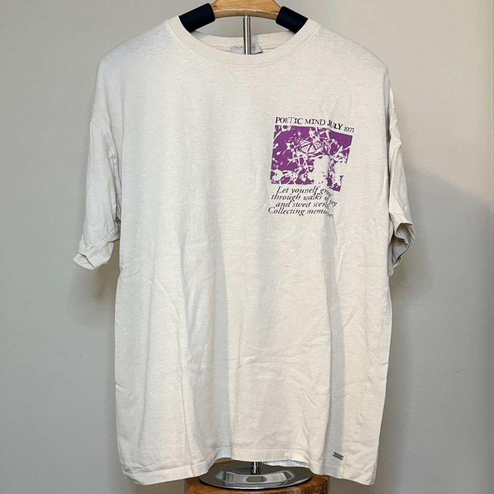 Cream T-Shirt with Purple Graphic